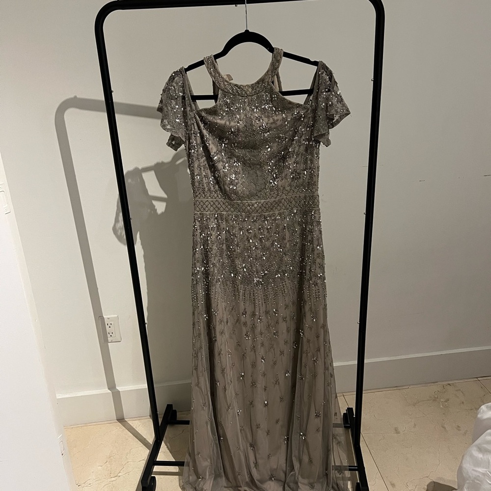 Adrianna Papell Silver Gray Maxi Dress